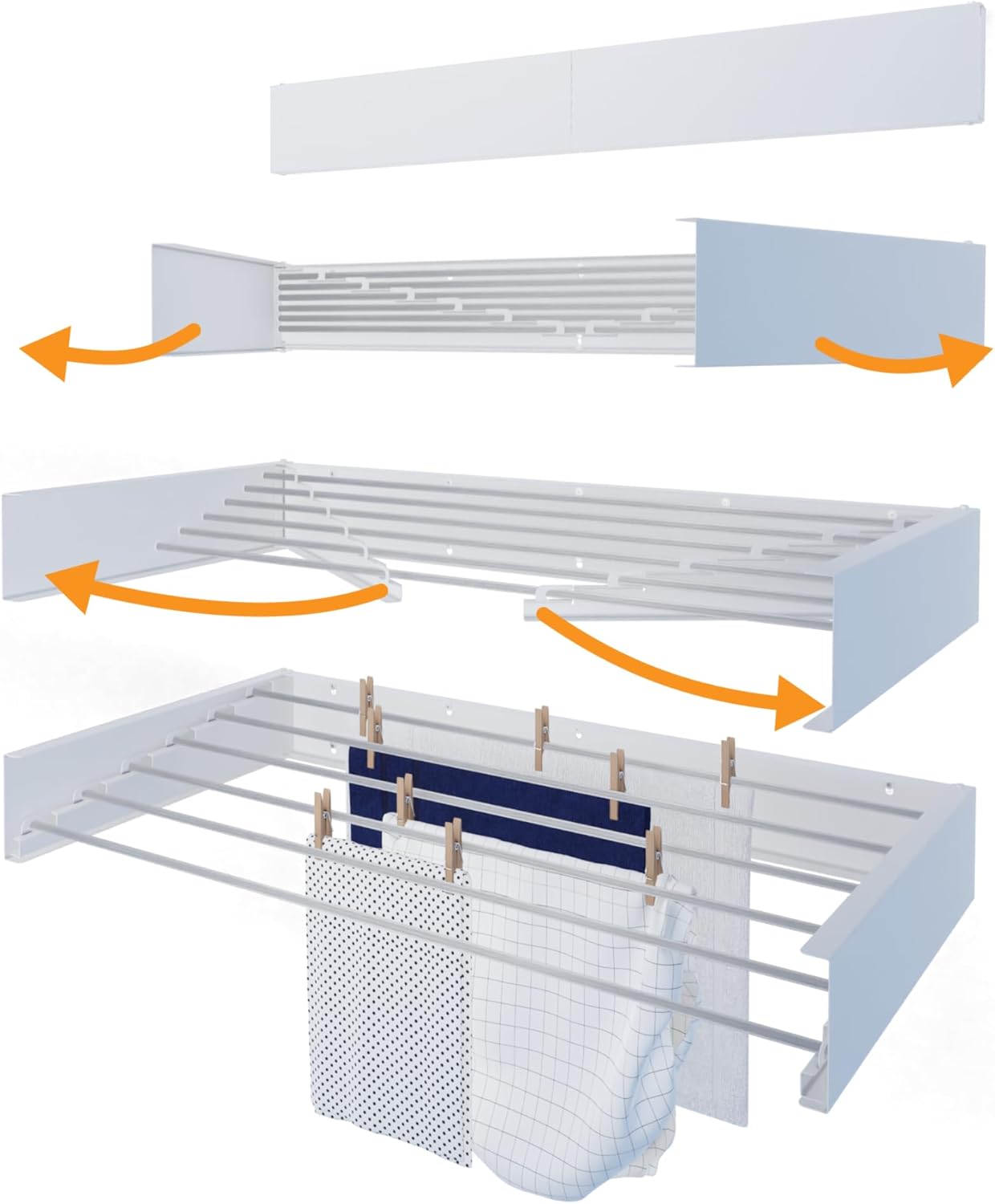 Hot Flow Glide Foldable Wall Mounted Clothes Rack with 6 one-metre rods and 25kg capacity